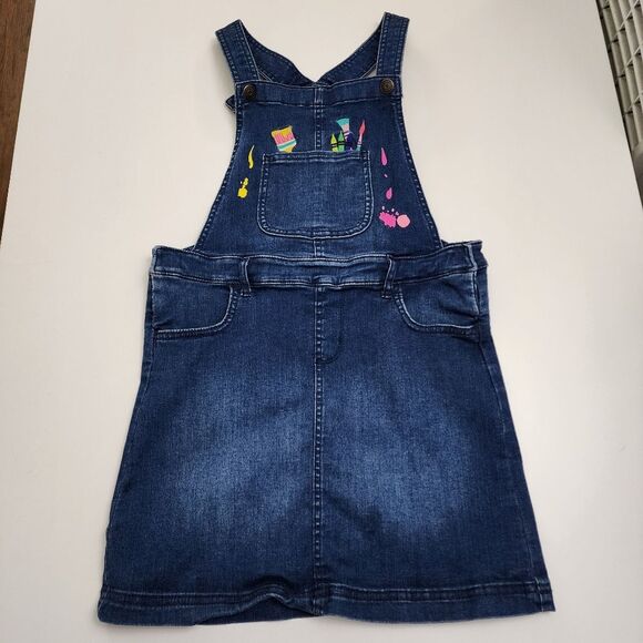 Gymboree Girls Future Artist Embroidered Blue Denim Overalls Dress Size 10 - Picture 2 of 10